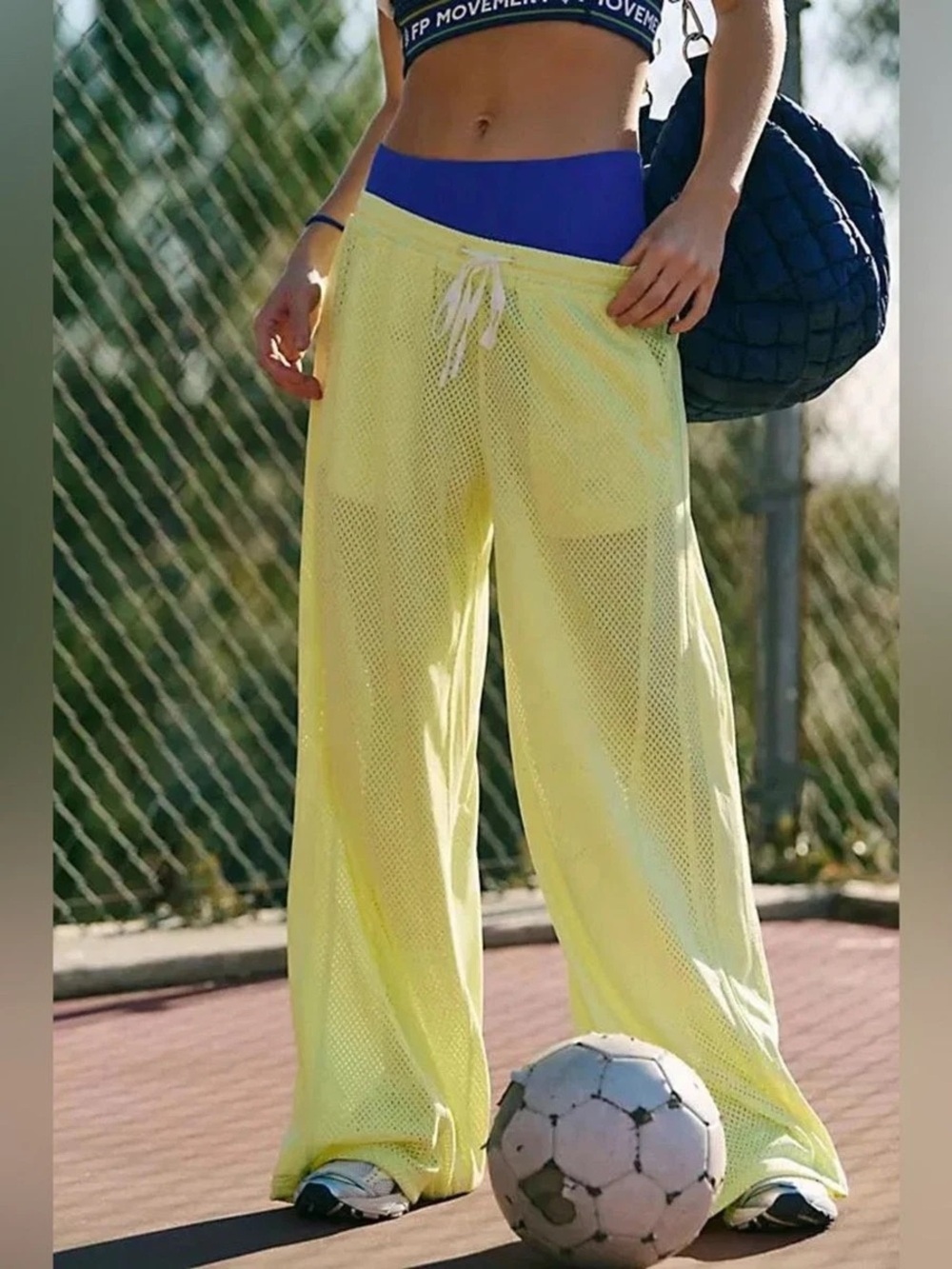 FP Movement by Free People Yellow Mesh Wide-Leg Drawstring Pants